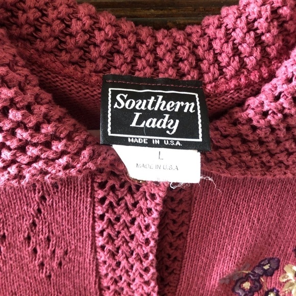 Vintage Southern Lady knit & embroidered button up Cardigan sweater in size L - Picture 4 of 6
